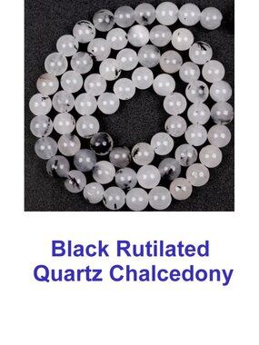 Black Rutilated Quartz Chalcedony  15" Strand